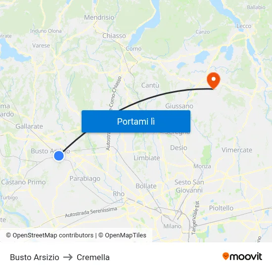 Busto Arsizio to Cremella map