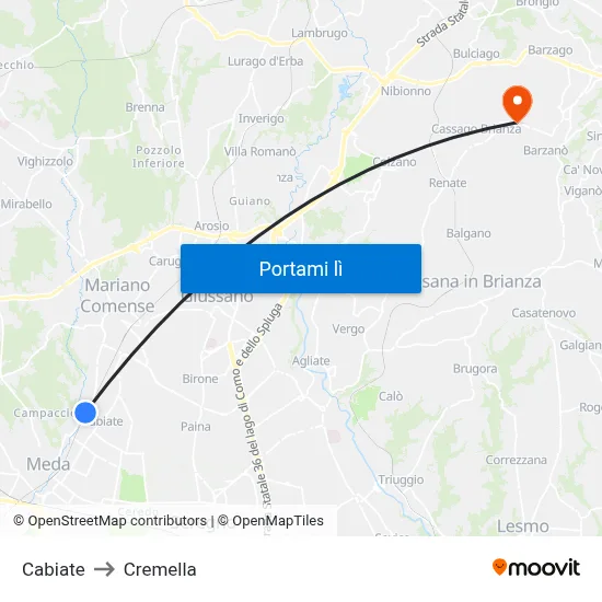 Cabiate to Cremella map