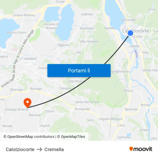 Calolziocorte to Cremella map