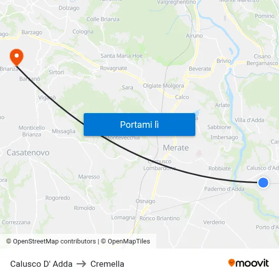 Calusco D' Adda to Cremella map