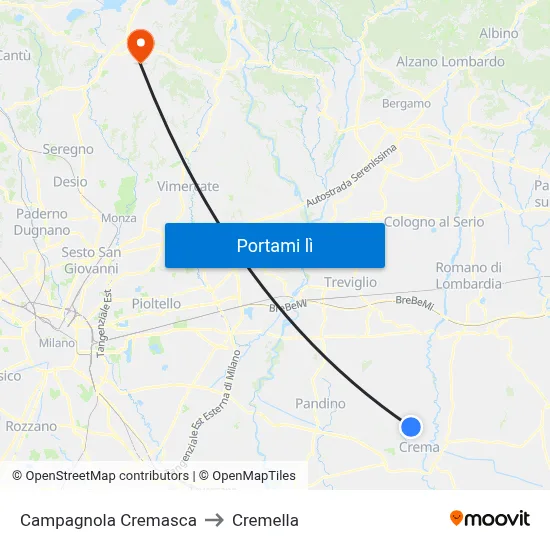 Campagnola Cremasca to Cremella map