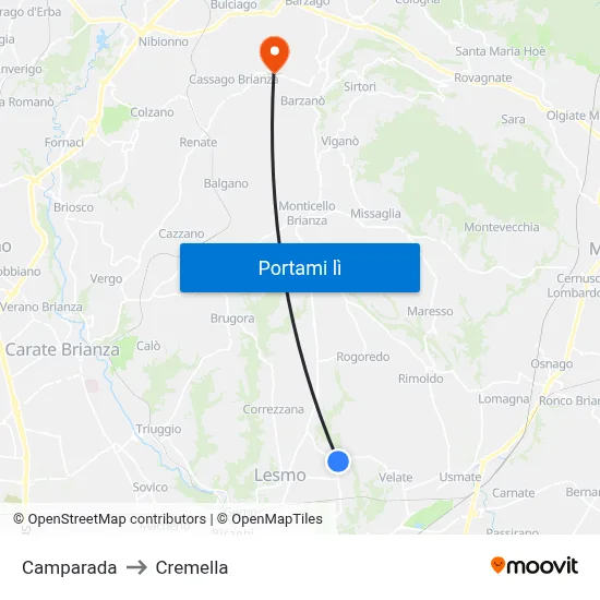 Camparada to Cremella map