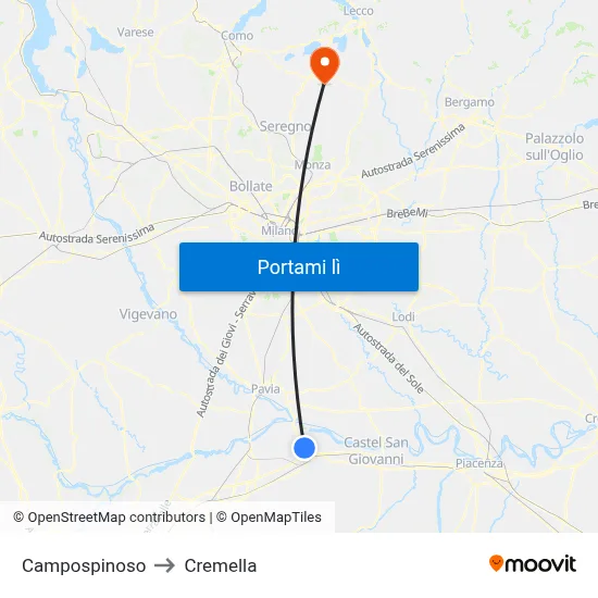 Campospinoso to Cremella map