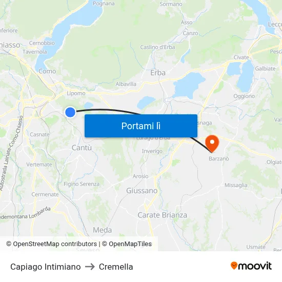 Capiago Intimiano to Cremella map