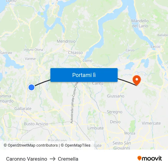 Caronno Varesino to Cremella map