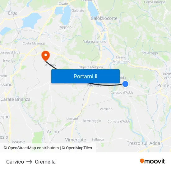 Carvico to Cremella map