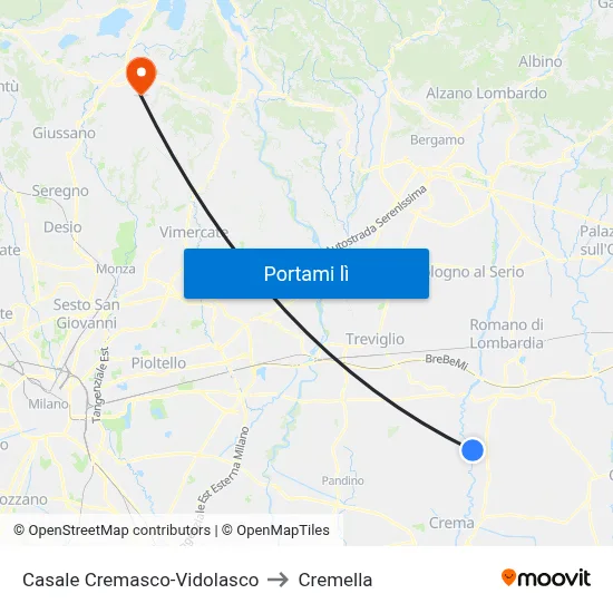 Casale Cremasco-Vidolasco to Cremella map