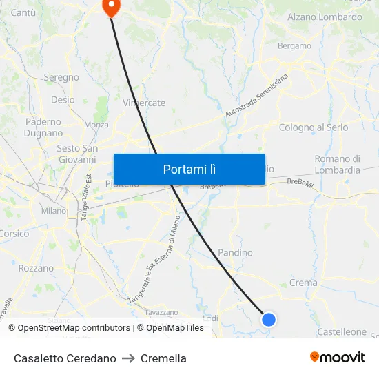 Casaletto Ceredano to Cremella map