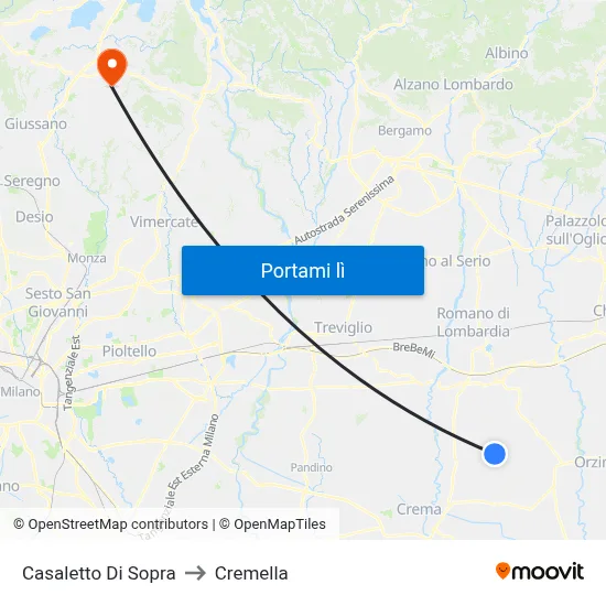 Casaletto Di Sopra to Cremella map