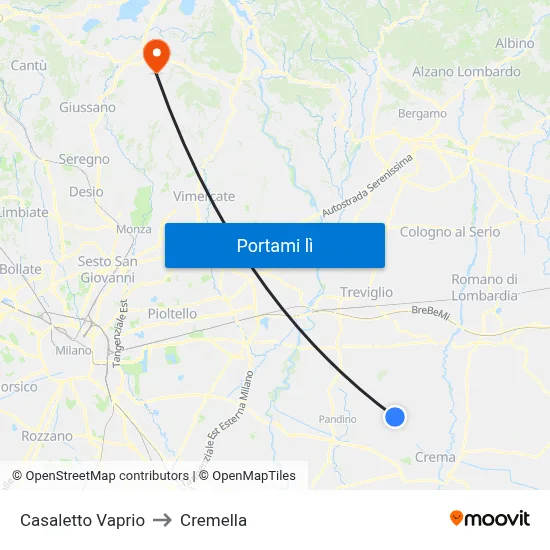 Casaletto Vaprio to Cremella map