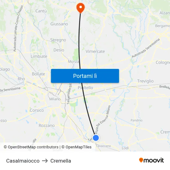 Casalmaiocco to Cremella map