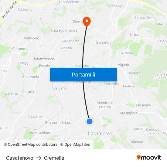 Casatenovo to Cremella map