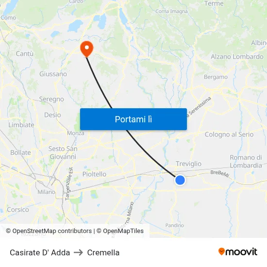 Casirate D' Adda to Cremella map