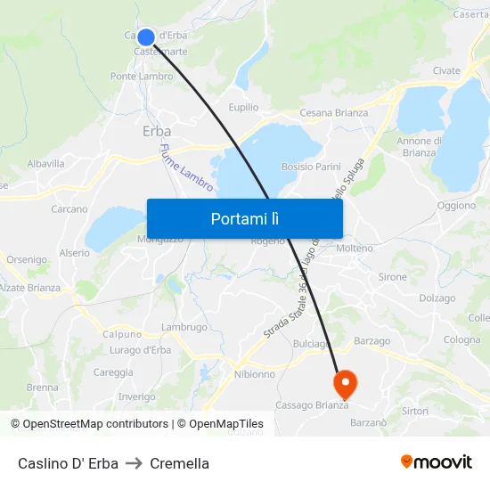 Caslino D' Erba to Cremella map