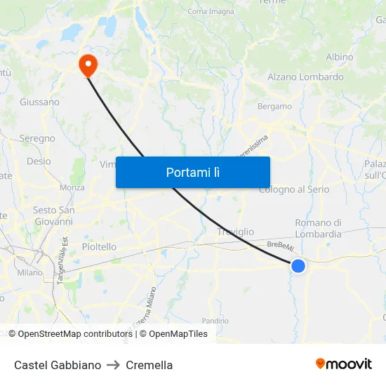 Castel Gabbiano to Cremella map