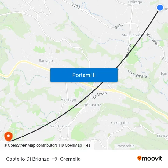 Castello Di Brianza to Cremella map