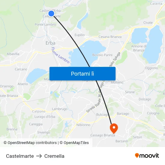 Castelmarte to Cremella map