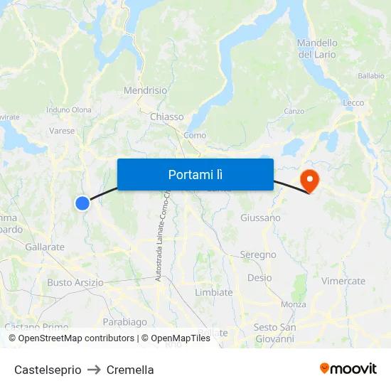 Castelseprio to Cremella map