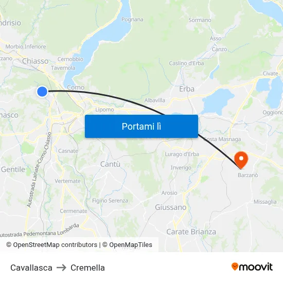 Cavallasca to Cremella map