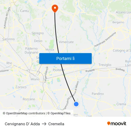 Cervignano D' Adda to Cremella map