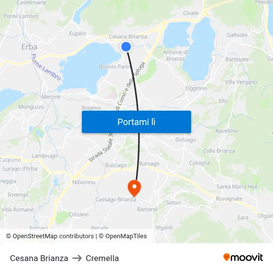 Cesana Brianza to Cremella map