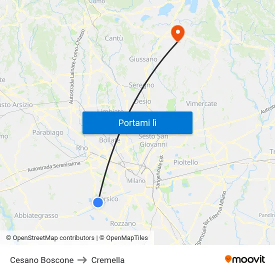 Cesano Boscone to Cremella map
