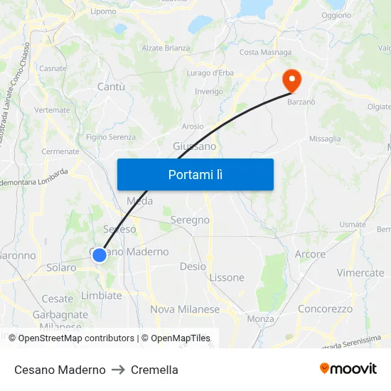 Cesano Maderno to Cremella map