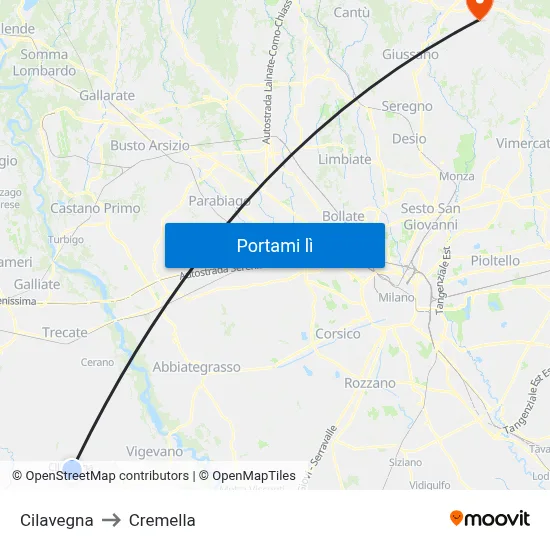 Cilavegna to Cremella map