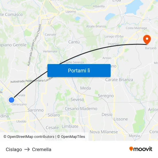 Cislago to Cremella map