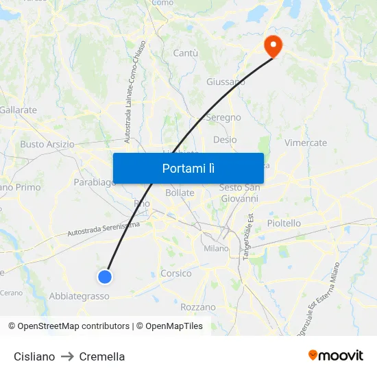 Cisliano to Cremella map