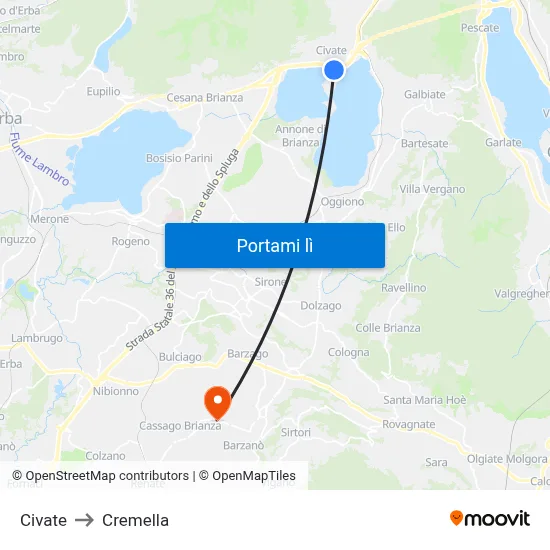 Civate to Cremella map