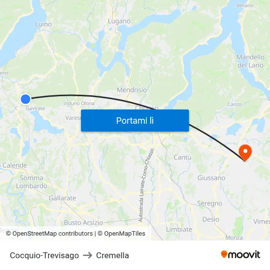 Cocquio-Trevisago to Cremella map