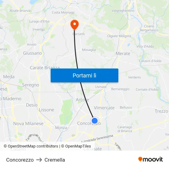 Concorezzo to Cremella map