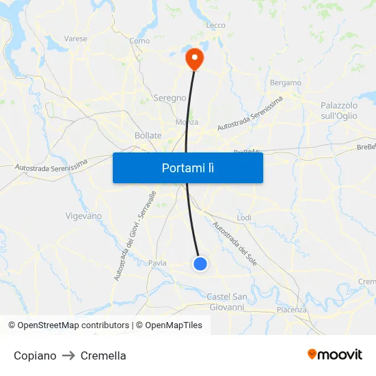 Copiano to Cremella map