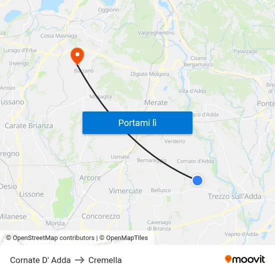 Cornate D' Adda to Cremella map
