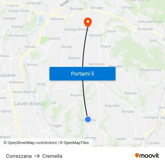 Correzzana to Cremella map