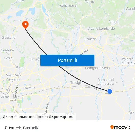 Covo to Cremella map