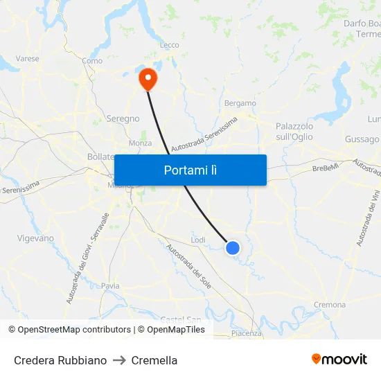 Credera Rubbiano to Cremella map