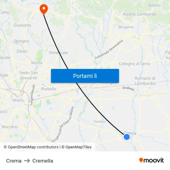 Crema to Cremella map