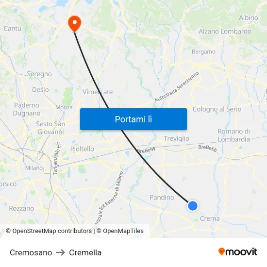 Cremosano to Cremella map