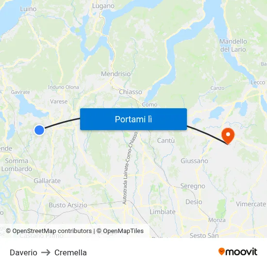Daverio to Cremella map