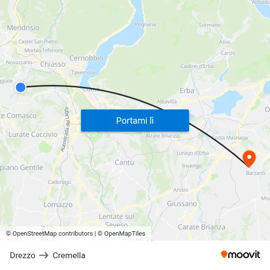 Drezzo to Cremella map