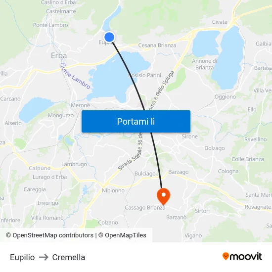Eupilio to Cremella map