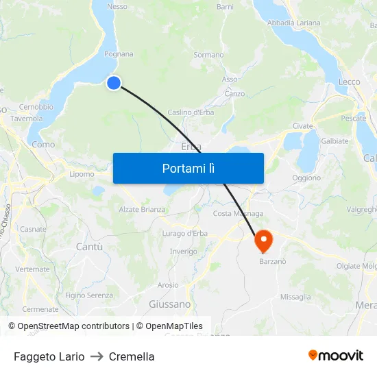Faggeto Lario to Cremella map
