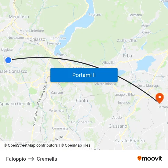 Faloppio to Cremella map
