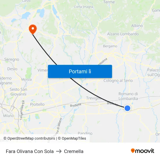 Fara Olivana Con Sola to Cremella map