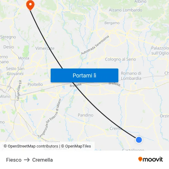 Fiesco to Cremella map