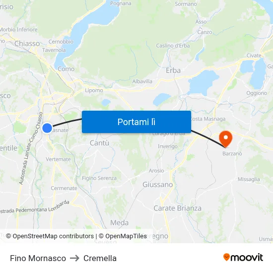 Fino Mornasco to Cremella map