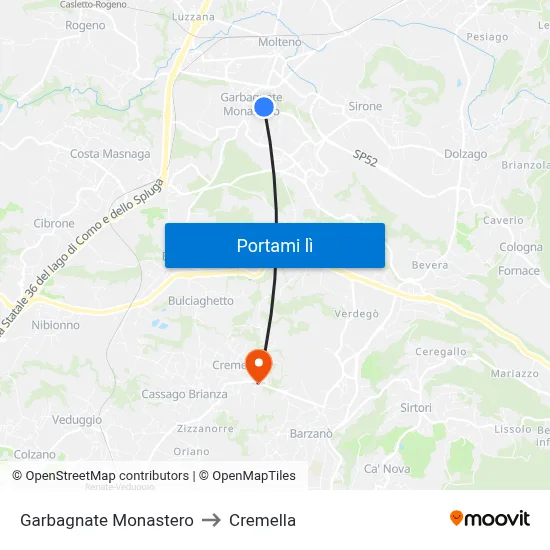 Garbagnate Monastero to Cremella map