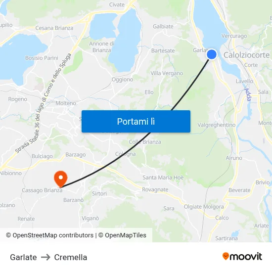 Garlate to Cremella map
